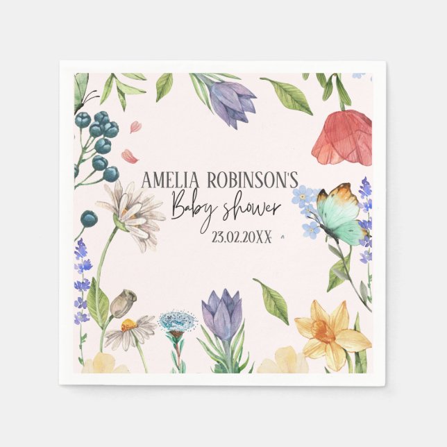 A Little Wildflower Girl Baby Shower Peach Napkins (Front)