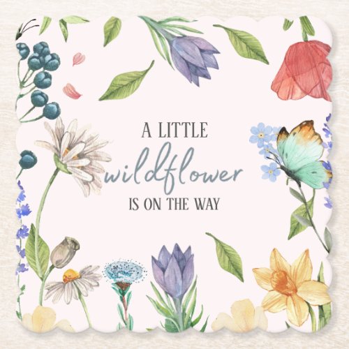 A Little Wildflower Girl Baby Shower Pink Paper Coaster