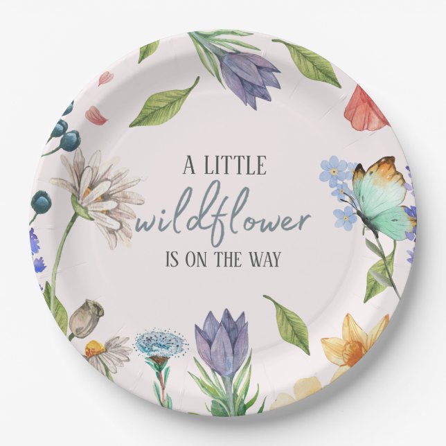 A Little Wildflower Girl Baby Shower Pink Paper Plates (Front)