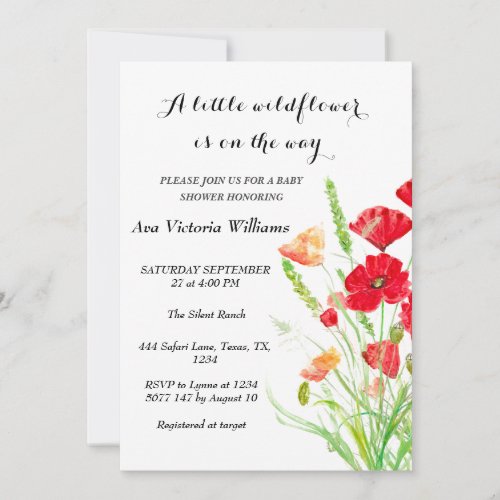 A Little Wildflower Girl Baby Shower Poppies Invitation