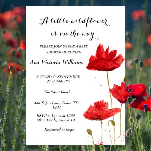 A Little Wildflower Girl Baby Shower Poppies Invitation