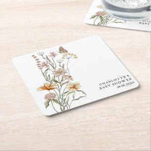 A Little Wildflower Girl Baby Shower Square Paper Coaster