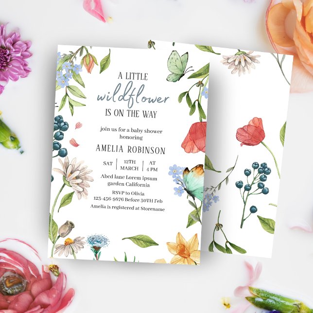 A Little Wildflower Girl Baby Shower White Invitation (Creator Uploaded)