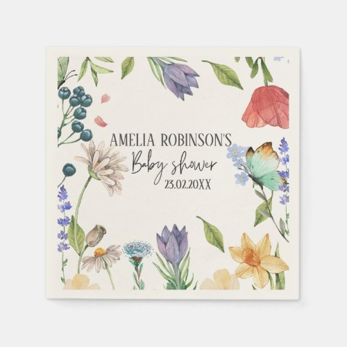 A Little Wildflower Girl Baby Shower White Napkins