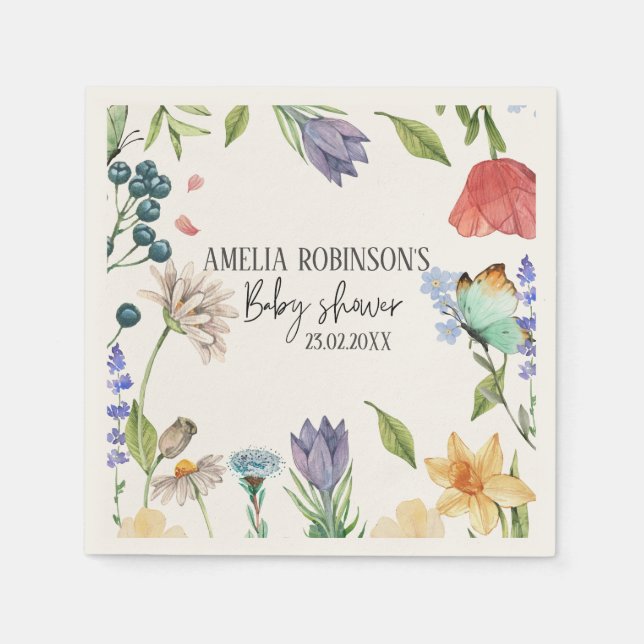 A Little Wildflower Girl Baby Shower White Napkins (Front)
