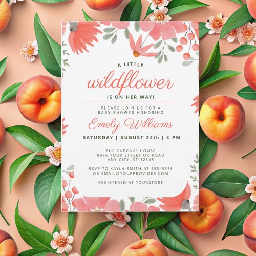 A Little Wildflower Girl Peach Baby Shower Invitation