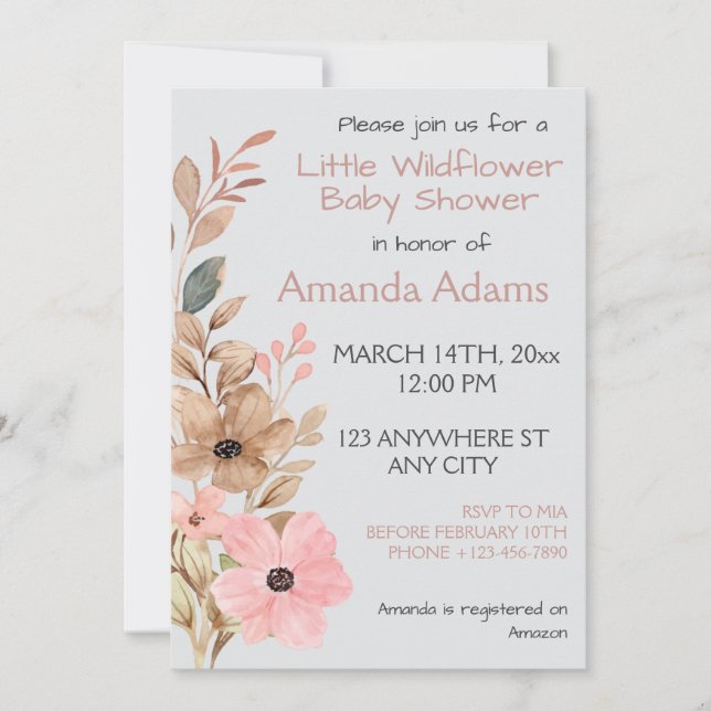 A Little Wildflower Girl Pink Baby Shower Invitation (Front)