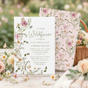 A Little Wildflower Girl Pink Baby Shower Invitation