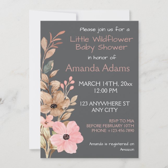 A Little Wildflower Girl Pink Baby Shower Invitation (Front)