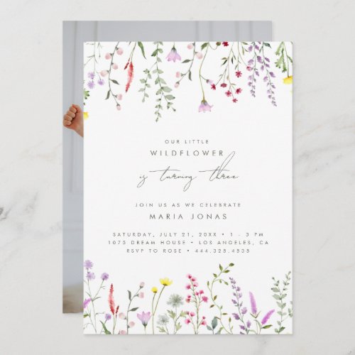 A Little Wildflower Girls Floral Birthday Party  Invitation