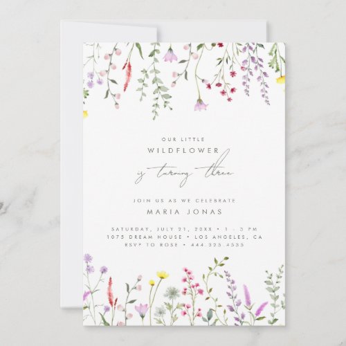 A Little Wildflower Girls Floral Birthday Party  Invitation