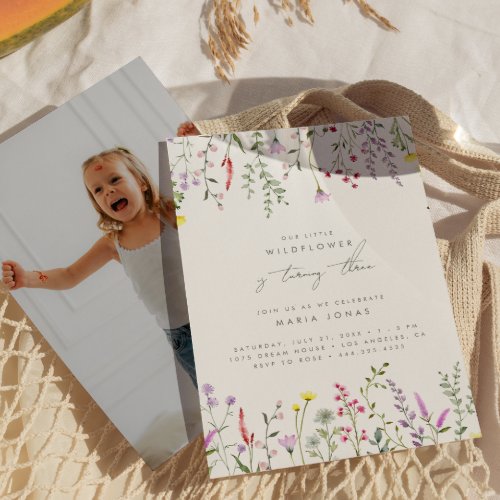 A Little Wildflower Girls Floral Birthday Party  Invitation