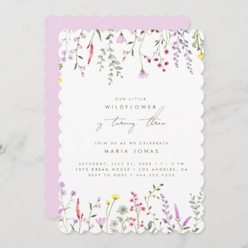 A Little Wildflower Girls Floral Birthday Party  Invitation