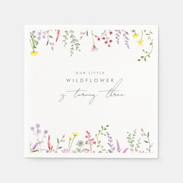 A Little Wildflower Girls Floral Birthday Party  Napkins (Front)
