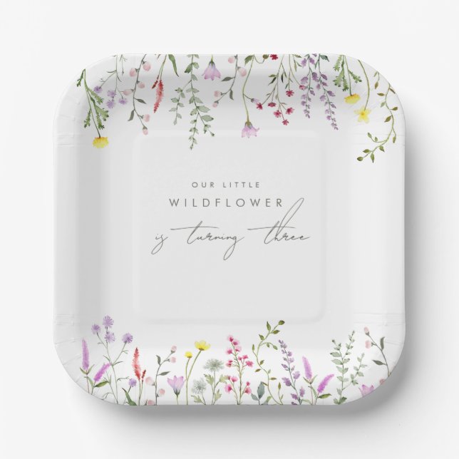A Little Wildflower Girls Floral Birthday Party  Paper Plates (Front)
