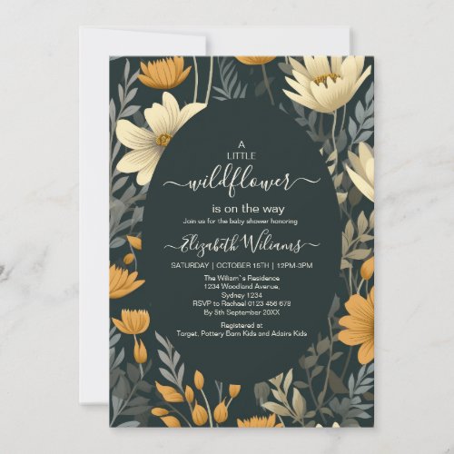 A Little Wildflower Green Nature Theme Baby Shower Invitation