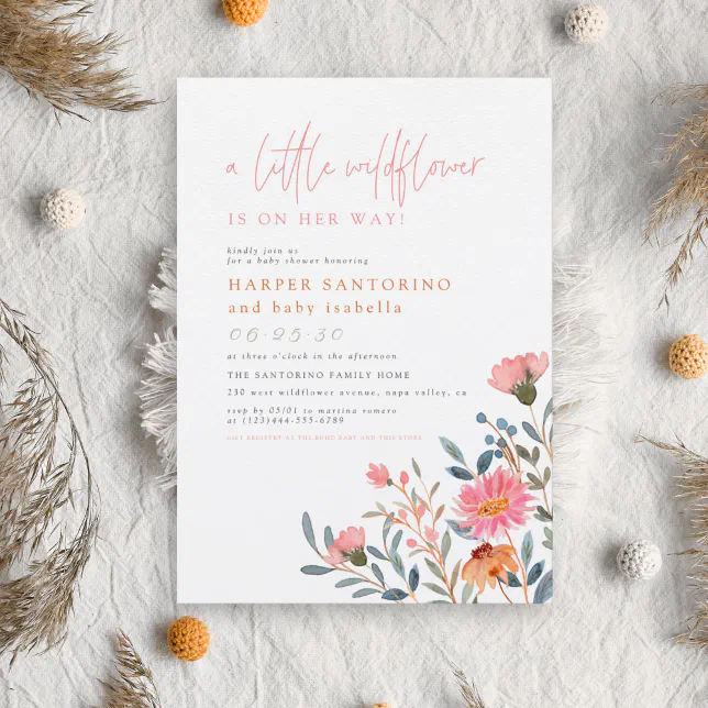 A Little Wildflower Is On Her Way Boho Baby Shower Invitation | Zazzle