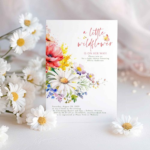 A Little Wildflower Is On Her Way Cute Baby Shower Invitation