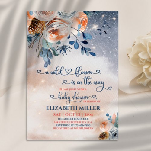 A Little Wildflower Is On Her Way Girl Baby Shower Invitation