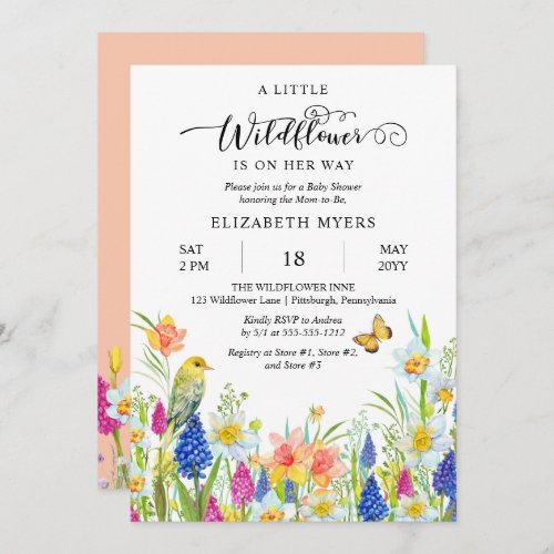 A Little Wildflower Is On Her Way Girl Baby Shower Invitation