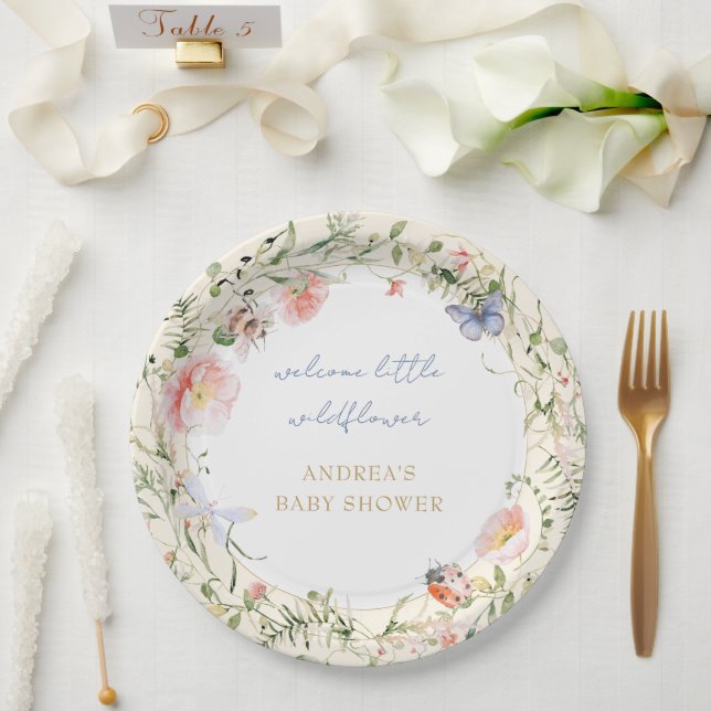 A Little Wildflower Is On The Way Baby Shower  Pap Paper Plates (Wedding)