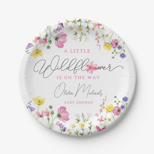 A Little Wildflower Is On The Way Baby Shower Paper Plates (Front)