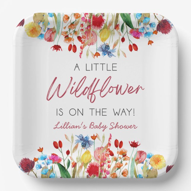 A Little Wildflower Is On The Way Baby Shower Paper Plates (Front)