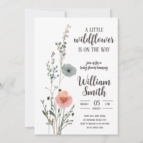 A Little Wildflower is on the Way _ Editable Baby  Invitation