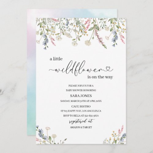 A little wildflower is on the way watercolor Baby  Invitation