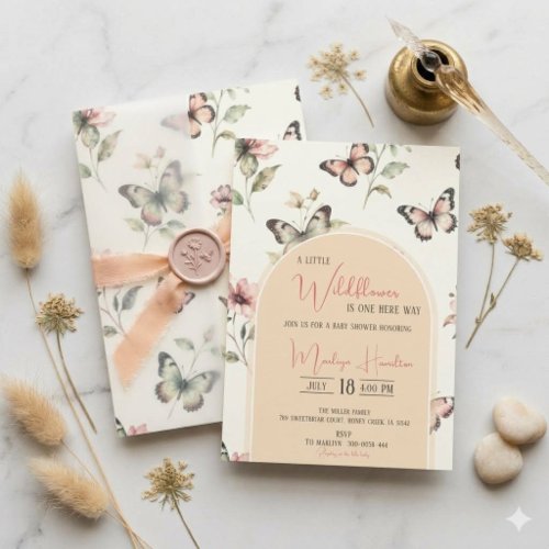 A Little Wildflower is One Her Way Boho Butterfly  Invitation