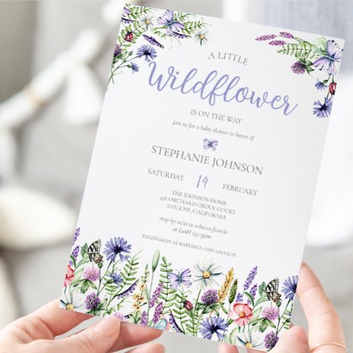 A Little Wildflower Lavender Floral Baby Shower Invitation