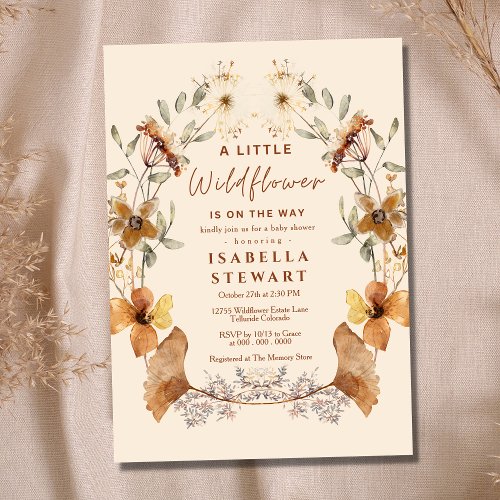 A Little Wildflower Modern Boho Baby Shower Invitation