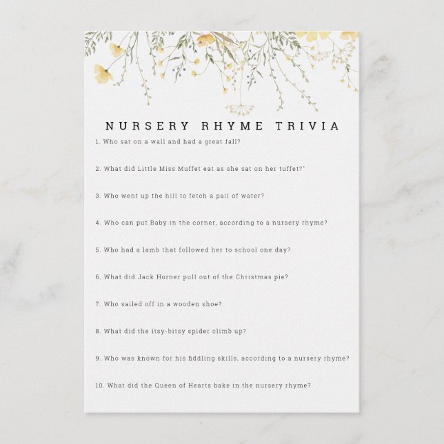 A Little Wildflower Nursery Rhyme Trivia Game Enclosure Card (Front)