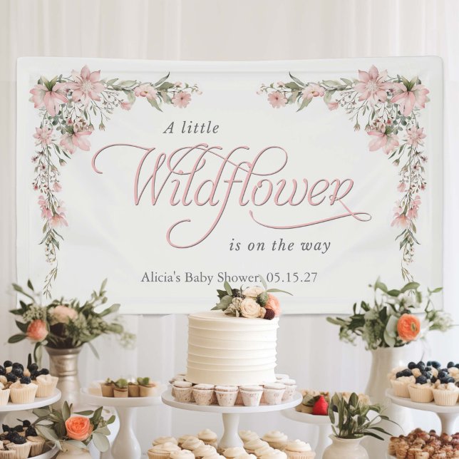 A little wildflower pink Baby Girl Shower Banner (LIttle wildflower pink baby girl shower backdrop.)