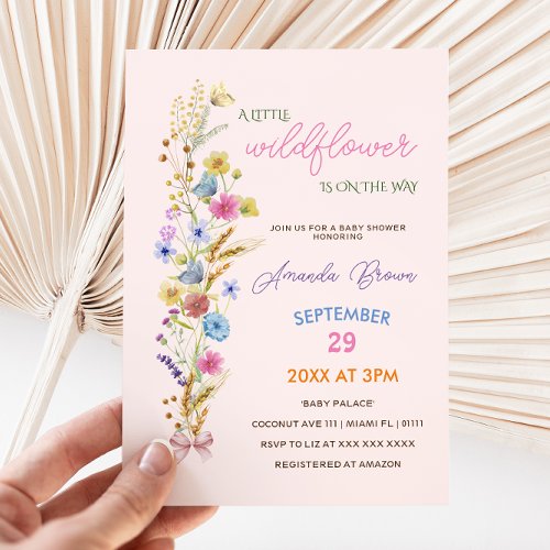 A Little wildflower pink baby Girl Shower Invitation