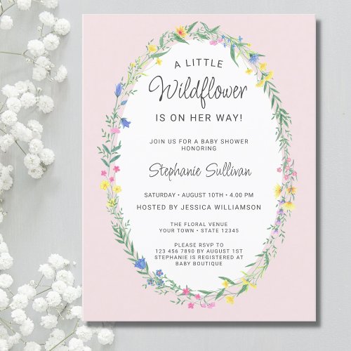  A Little Wildflower Pink Baby Shower  Invitation Postcard