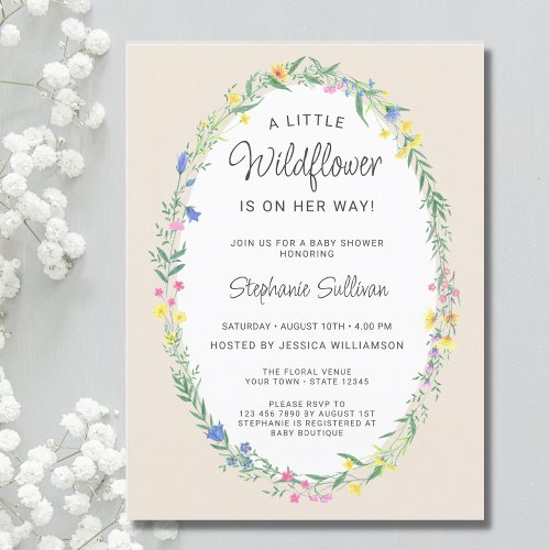  A Little Wildflower Pink Baby Shower  Invitation Postcard