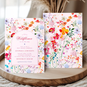 A Little Wildflower Pink Flowers Girl Baby Shower Invitation