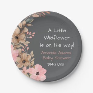 A Little Wildflower Pink Girl Baby Shower Paper Plates