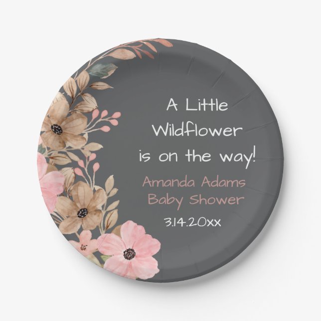 A Little Wildflower Pink Girl Baby Shower Paper Plates (Front)