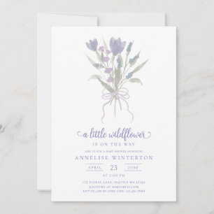 A Little Wildflower Purple Bow Baby Shower Invitation