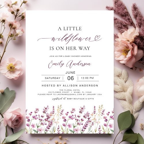 Wildflower Floral or wildflower baby shower invitation