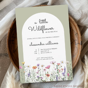 A Little Wildflower Sage Green Baby Shower Invitation