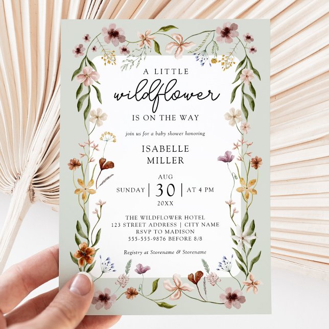 A Little Wildflower Sage Green Baby Shower Invitation (A Little Wildflower Sage Green Baby Shower Invitation)
