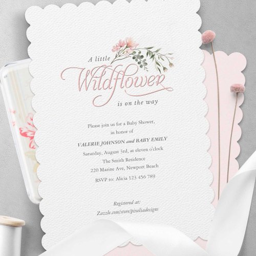 A little Wildflower Simple elegant Pink Shower Invitation