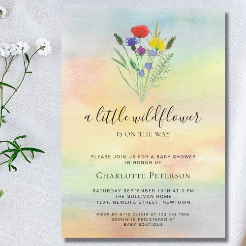 A Little Wildflower Watercolor Baby Shower Invitation