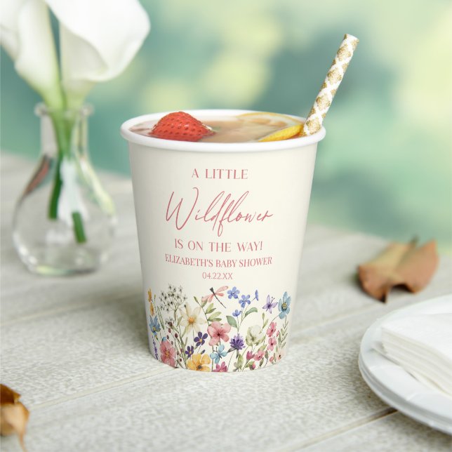 A Little Wildflower Wild Flower Floral Baby Shower Paper Cups (Insitu)