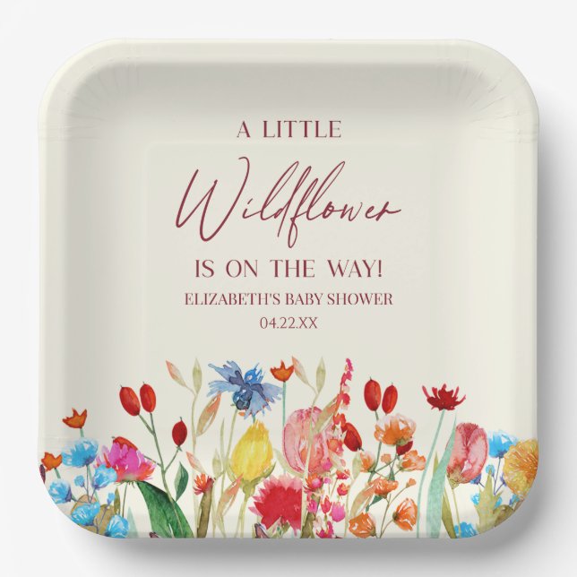 A Little Wildflower Wild Flower Floral Baby Shower Paper Plates (Front)