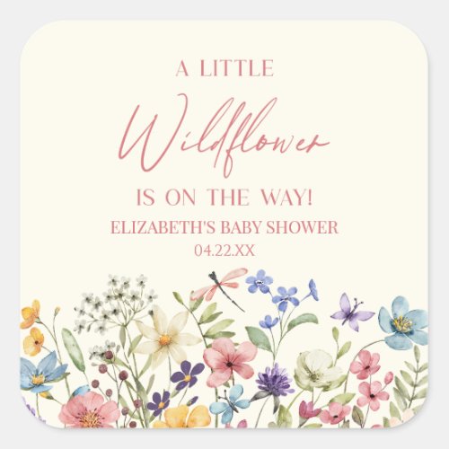 A Little Wildflower Wild Flower Floral Baby Shower Square Sticker