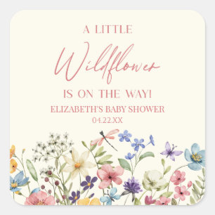 A Little Wildflower Wild Flower Floral Baby Shower Square Sticker